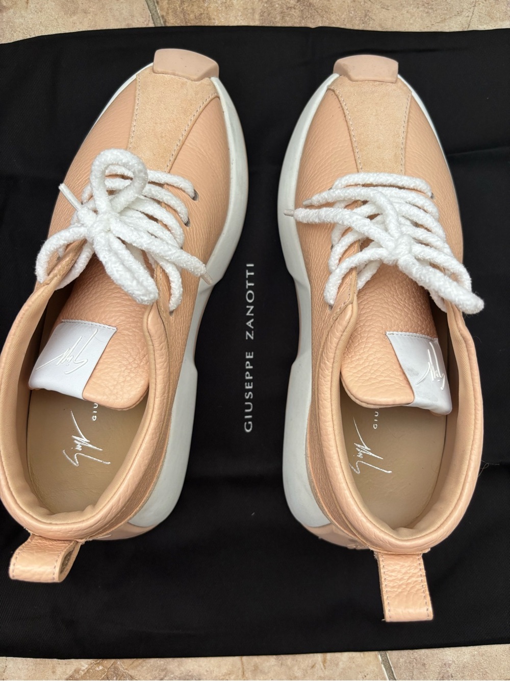 Giuseppe Zanotti Peach Leather Lace-Up Sneakers with White Rope Laces